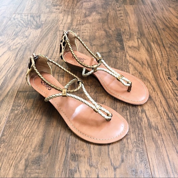 Carlos Santana • Friday sandals leopard pony hair gold braid strap wedge - Picture 6 of 11